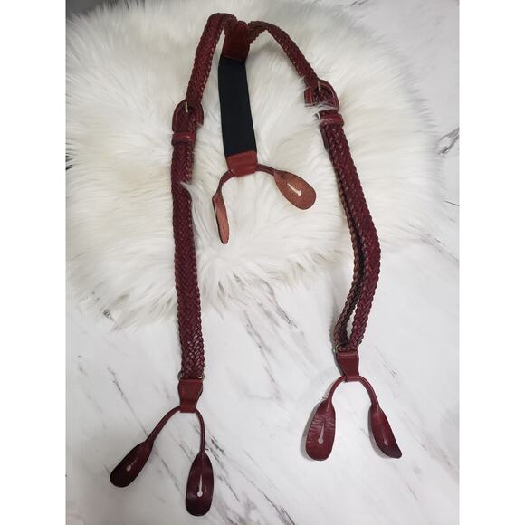 Vintage Mens Brown Woven Leather Suspenders Made in Turkey Hipster Old Money - Picture 1 of 7